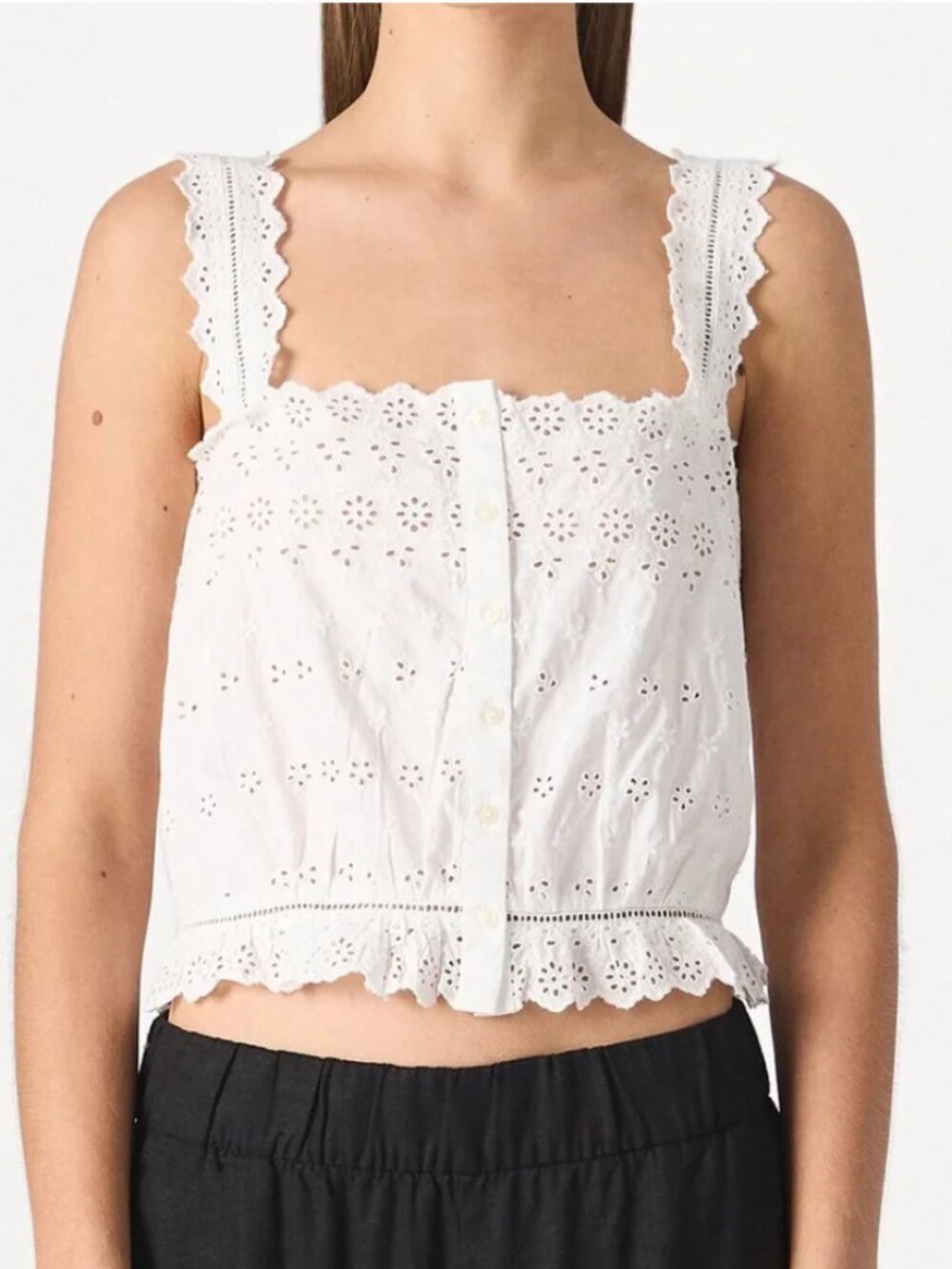 GAP x Doen White Eyelet Lace Button-Front Crop Top